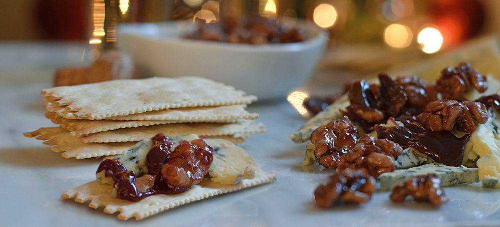 Port-Glazed Walnuts With Stilton with La Panzanella Croccantini crackers
